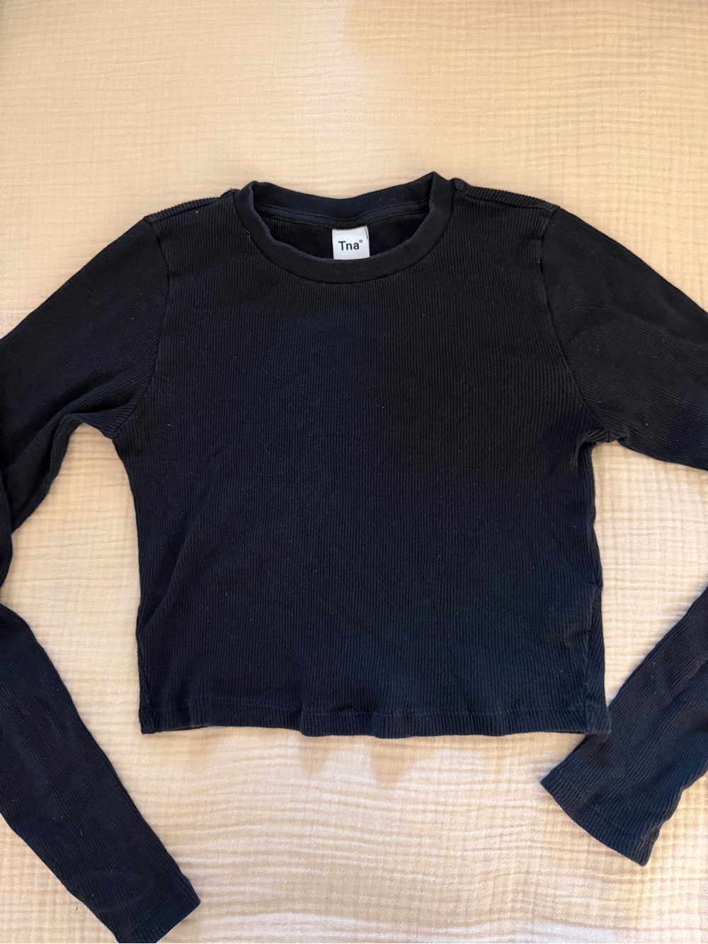TNA Black Ribbed Long-Sleeve Crop